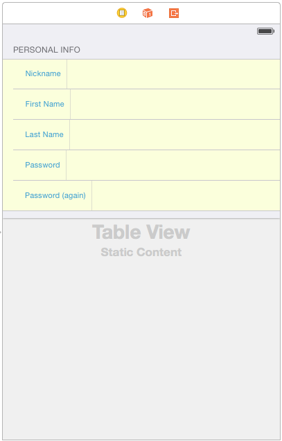 Table View: Personal Info section