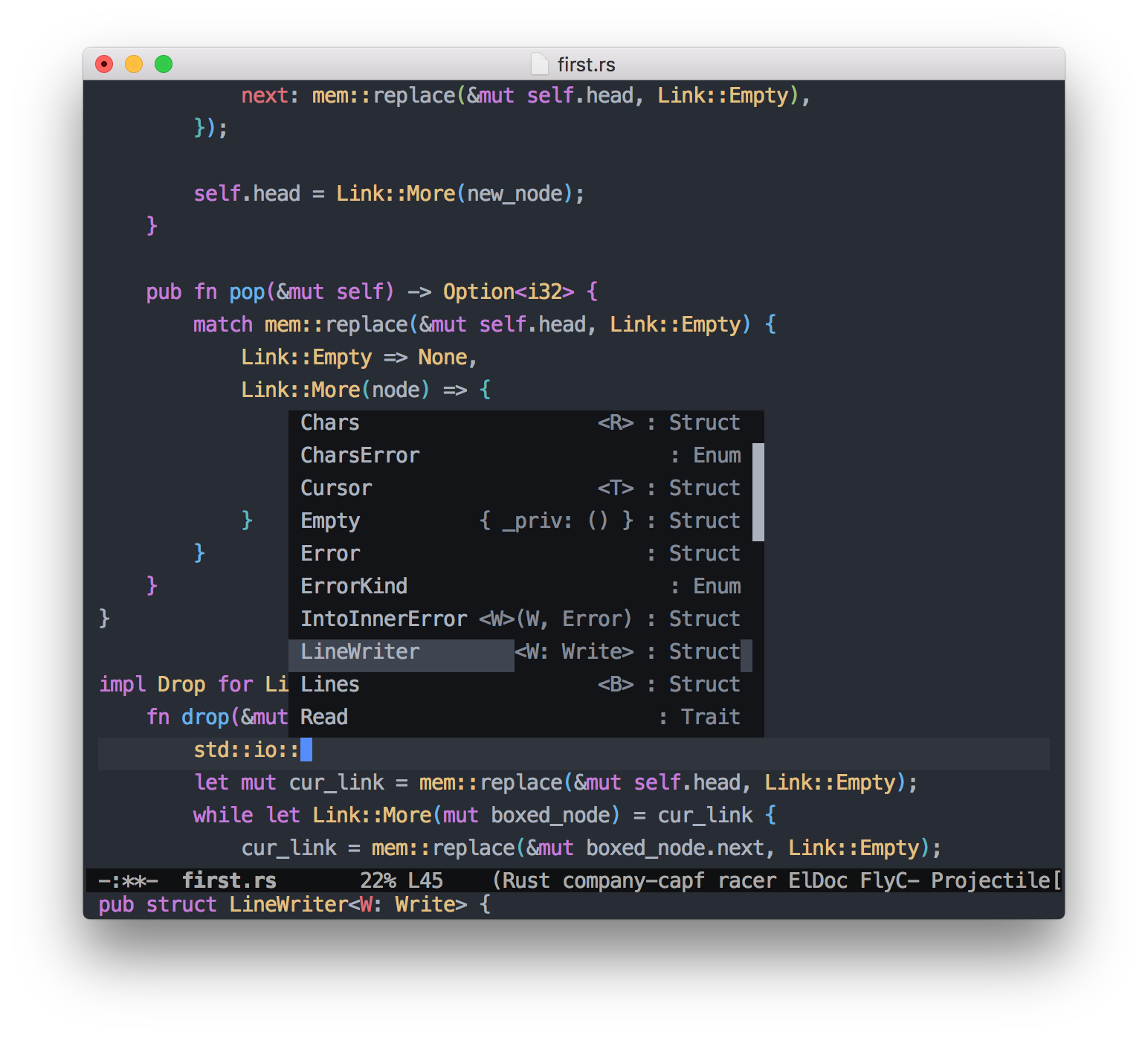 Emacs: Rust code autocomplete